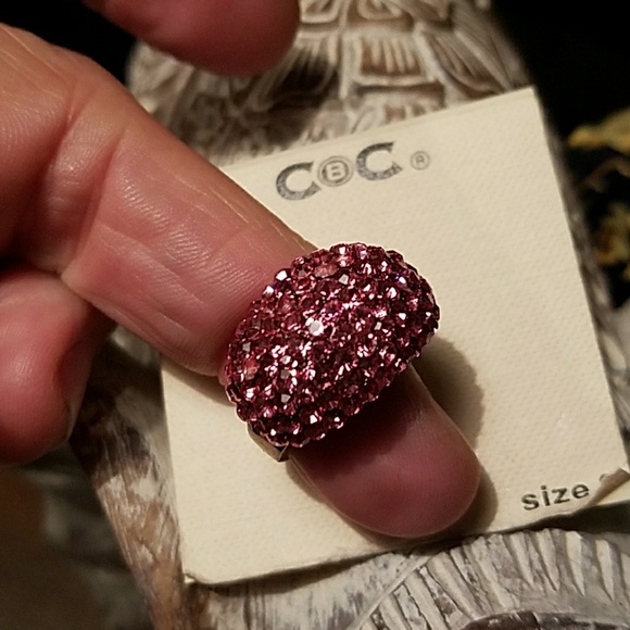 NWT C & C California Macys silver tone Dome cocktail ring pink stones sz 9 - Picture 1 of 4